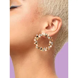 SOHI Gold-Plated Stone Studded Circular Studs Earrings-image-36
