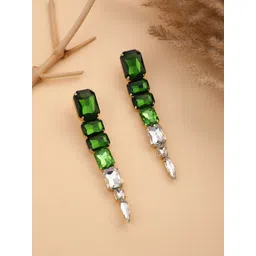 SOHI Gold-Plated Stone Studded Contemporary Drop Earrings-picture-37