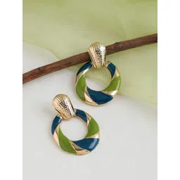 SOHI Gold-Toned & Green Contemporary Gold Plated Drop Earrings-picture-17