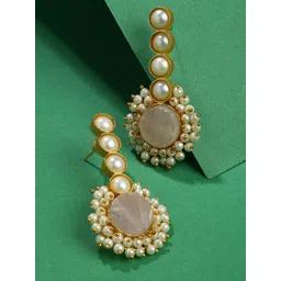 SOHI Gold-Toned & Plated Stone Studded Contemporary Drop Earrings-picture-28