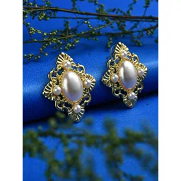 SOHI Gold-Toned Pearls Gold-Plated Contemporary Studs Earrings-picture-40