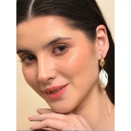 Sohi Gold-Toned White Contemporary Drop Earrings-picture-13