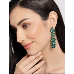 Sohi Green Stone Studded Leaf Contemporary Dangler Earrings-picture-32