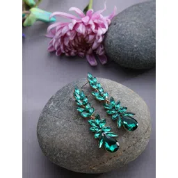 SOHI Green Stone Studded Leaf Contemporary Drop Earrings-picture-23