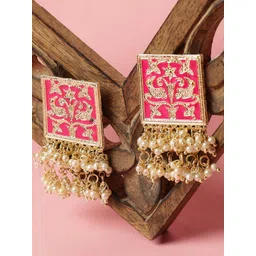 SOHI Pink & Gold-Plated Meenakari Pearl Contemporary Studs Earrings-picture-30