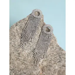 SOHI Silver-Plated Contemporary Artificial Stones Studded Drop Earrings-picture-21