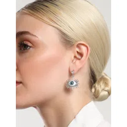 SOHI Silver Plated Contemporary Artificial Stones Studded The Evil Eye's Ray Drop Earrings-picture-11