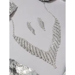 Sohi Silver Plated Designer Party Necklace and Earring Set For Women-picture-31