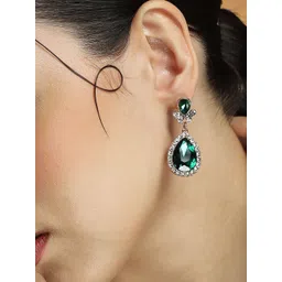 SOHI Silver Plated Designer Stone Contemporary Drop Earrings-picture-11