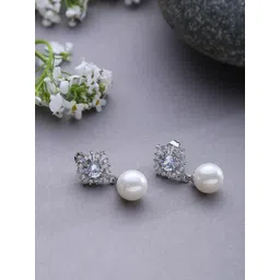 SOHI Silver-Plated Stone Studded Designer Contemporary Drop Earrings-picture-42