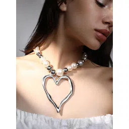 SOHI Silver-Plated The Chrome-Heart Pearls Necklace-picture-27