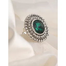 SOHI Silver-Plated White &Green Stone-Studded Adjustable Finger Rings-picture-36