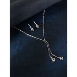SOHI Sliver-Plated Crystal-Drop -Studded Necklace & Earrings Jewellery Set-picture-41
