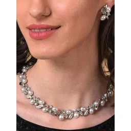 SOHI White Silver-Plated Pearl Studded Jewellery Set-picture-34