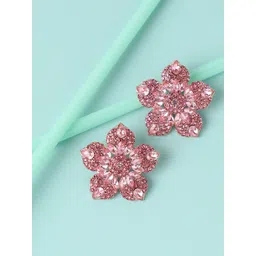 SOHI Women Gold Plated Pink Floral Studs Earrings-picture-33