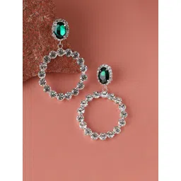 SOHI Women Silver-Plated Green & White Circular Drop Earrings-picture-31