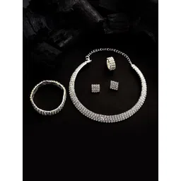 SOHI Women Silver-Plated White Stone-Studded & Beaded Jewellery Set-picture-18