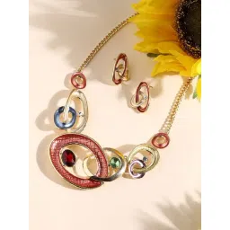 Sohi Women's Circular Cluster Jewellery Set - Multicolour-picture-14