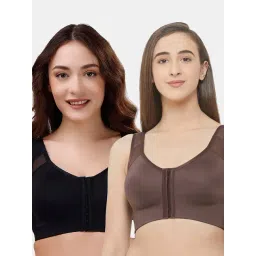 Soie Black & Brown Full Coverage Non-Wired Front Open Bra - Pack of 2-picture-44
