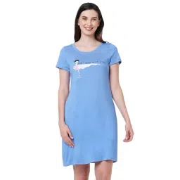 Soie Blue Graphic Print Night Dress-picture-30