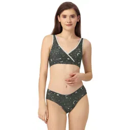 Soie Dark Olive Printed Non-Padded Non-Wired Bra & Panty Set-picture-27
