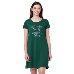 Soie Green Graphic Print Night Dress-picture-44