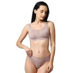 Soie Light Brown Padded Non-Wired Full Coverage Bra & Panty Set-picture-18