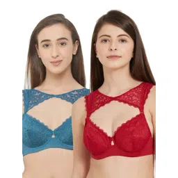 Soie Multicolor Under Wired Non Padded Push Up Bra - (Pack Of 2)-picture-47
