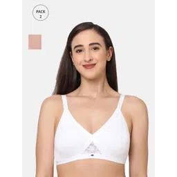 Soie Pack of 2 Beige & White Non Wired Full Coverage Cross Over T-shirt Bra-picture-34