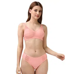 Soie Pink Lace Work Everyday Bra Panty Set-picture-16