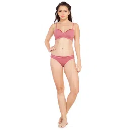 Soie Pink Non Wired Lightly Padded Bra With Bikini Panty-picture-24