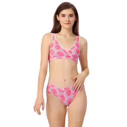 Soie Pink Printed Non-Padded Non-Wired Bra & Panty Set-picture-13