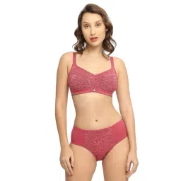 Soie Pink Self Design Non-Wired Non-Padded Bra & Panty Set-picture-25