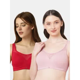 Soie Red & Pink Full Coverage Non-Wired T-Shirt Bra - Pack of 2-picture-22