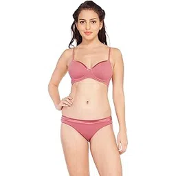 soie Women Medium Coverage Padded Non-Wired Cotton Spandex T-Shirt Bra and Low Rise Panty Lingerie Set-picture-46