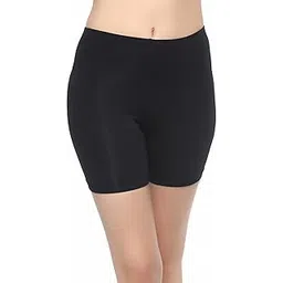 soie Women Mid Rise Breathable Cotton Spandex Knee Length Cycling Shorts, Black, L-picture-32