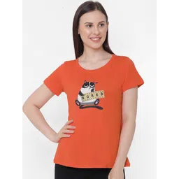 Soie Women Orange & Black Printed Lounge T-Shirt-picture-35