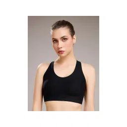 SOIE Women Padded Non Wired Full Coverage Seamless Sports Bra with Criss-Cross Back Black-picture-25