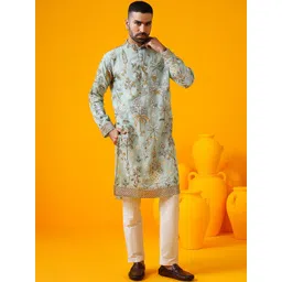 SOJANYA LUXE Floral Embroidered Sequinned Mandarin Collar Straight Georgette Kurta-picture-17