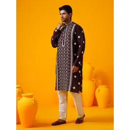 SOJANYA LUXE Men Ethnic Motifs Embroidered Regular Thread Work Kurta with Trousers-picture-23