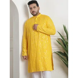 SOJANYA PLUS Geometric Embroidered Sequinned Mandarin Collar Cotton Straight Kurta-picture-12