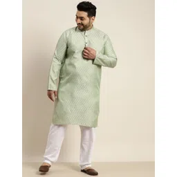 SOJANYA PLUS Men Green & Golden Jacquard Woven Design Kurta-picture-11