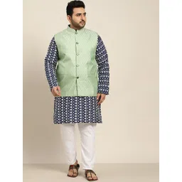 SOJANYA PLUS Men Navy Blue Embroidered Kurta with Churidar Comes with a Nehru Jacket-picture-38