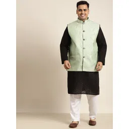 SOJANYA PLUS Men Plus Size Black Pure Cotton Kurta & Churidar Comes With a Nehru Jacket-picture-16