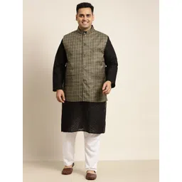 SOJANYA PLUS Men Plus Size Black Pure Cotton Kurta Set Comes With a Nehru Jacket-picture-11
