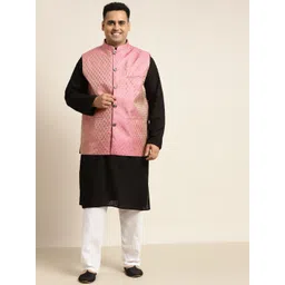 SOJANYA PLUS Men Plus Size Black Pure Cotton Kurta with Churidar Comes With a Nehru Jacket-picture-13