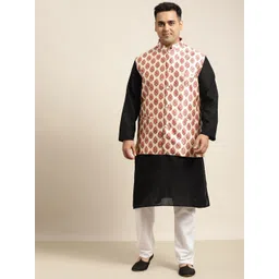 SOJANYA PLUS Men Plus Size Black Solid Kurta & Churidar Comes With a Nehru Jacket-picture-22