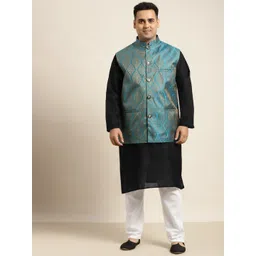 SOJANYA PLUS Men Plus Size Black Solid Kurta & Churidar Comes With a Nehru Jacket-picture-25