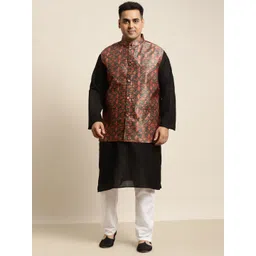 SOJANYA PLUS Men Plus Size Black Solid Kurta & Churidar Comes With a Nehru Jacket-picture-26