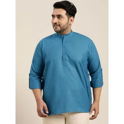 SOJANYA PLUS Men Plus Size Blue Pure Cotton Solid Straight Kurta-picture-24
